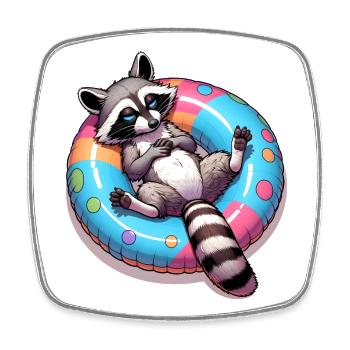 Ein relaxter Waschbär auf einem Schwimmreifen - Viereckiger Kühlschrankmagnet - Weiß - Vorne
