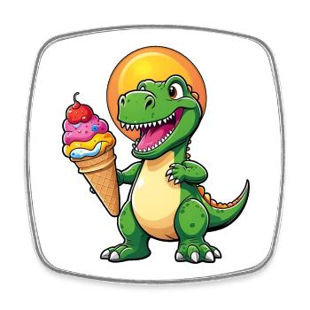 Lustiger Dino mit großer bunter Eistüte - Viereckiger Kühlschrankmagnet - Weiß - Vorne