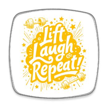 Heben, lachen, wiederholen! Zitat aus dem Fitnessstudio - Viereckiger Kühlschrankmagnet - Weiß - Vorne