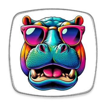 Hippopotamus with Sunglasses - Square fridge magnet - white - Front