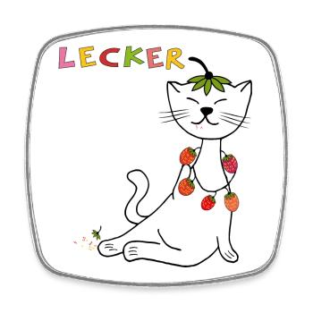 Erdbeeren Katze - Viereckiger Kühlschrankmagnet - Weiß - Vorne