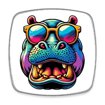 Hippopotamus with Sunglasses - Square fridge magnet - white - Front