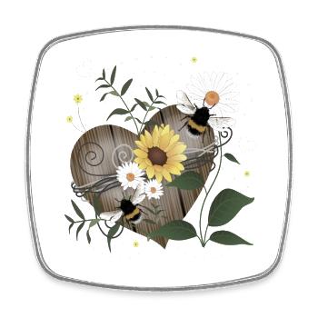 Hummel Herz Holz Blüten - Viereckiger Kühlschrankmagnet - Weiß - Vorne