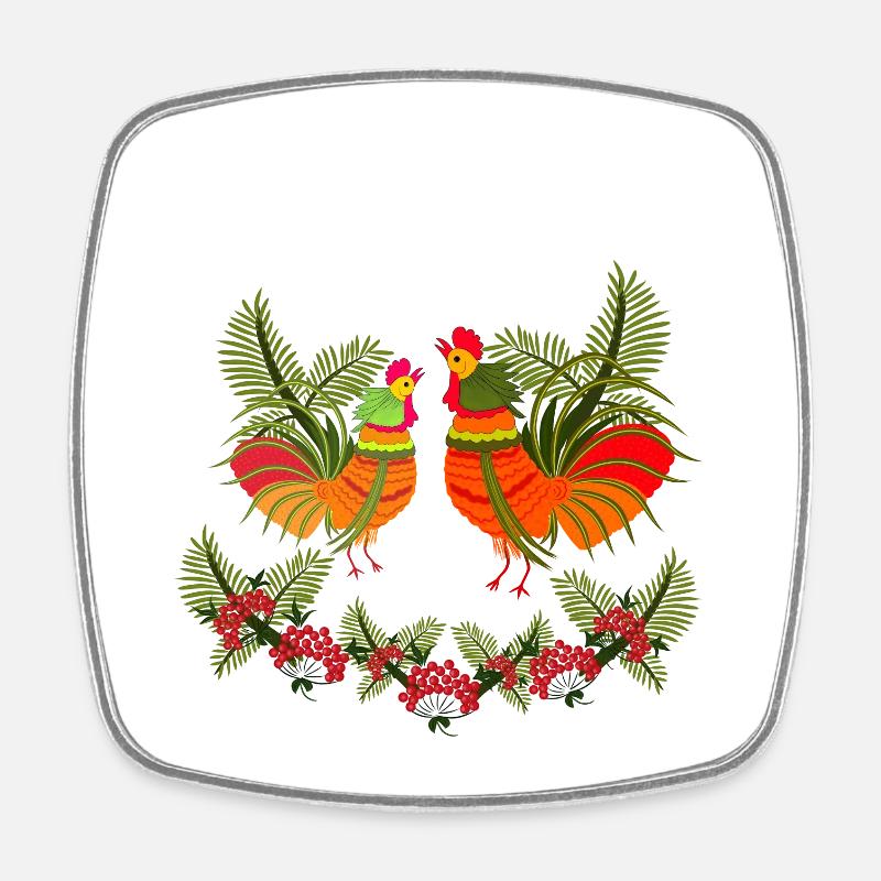 Coq avec poule - Magnet carré - blanc