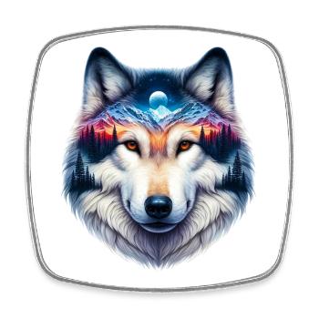Loup - Magnet carré - blanc - Devant