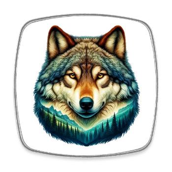 Loup - Magnet carré - blanc - Devant