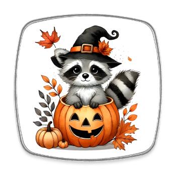 Raton laveur d’Halloween à la citrouille : Doux plaisir effrayant - Magnet carré - blanc - Devant