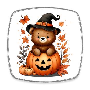 Ours en peluche d’Halloween dans la citrouille : Doux et effrayant - Magnet carré - blanc - Devant