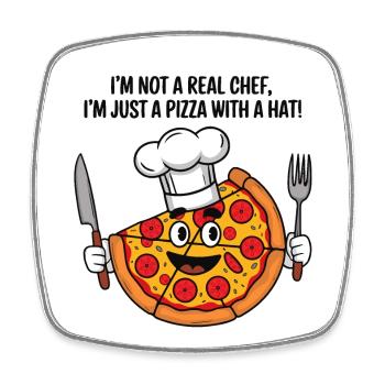 Pizza Chef Humour T-Shirt - Square fridge magnet - white - Front