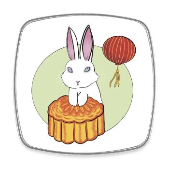 Gâteau de lune Lapin - Magnet carré - blanc - Devant