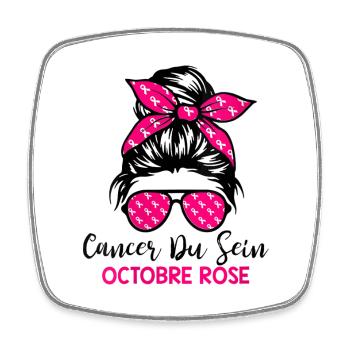 Cancer du Sein Octobre Rose Ruban Femme Sensibilis - Magnet carré - blanc - Devant