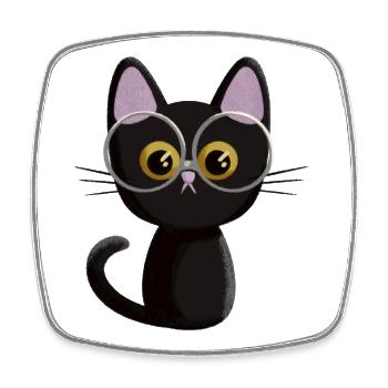 Black cat - Square fridge magnet - white - Front