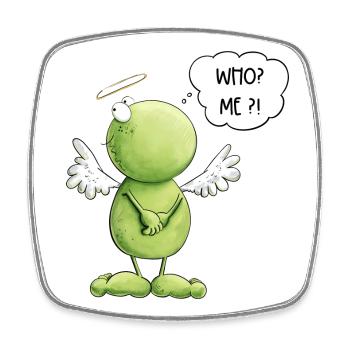 Frog Angel Innocence Who Me Saying - Square fridge magnet - white - Front