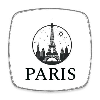 Paris Eiffel Tower silhouette in a circle - Square fridge magnet - white - Front