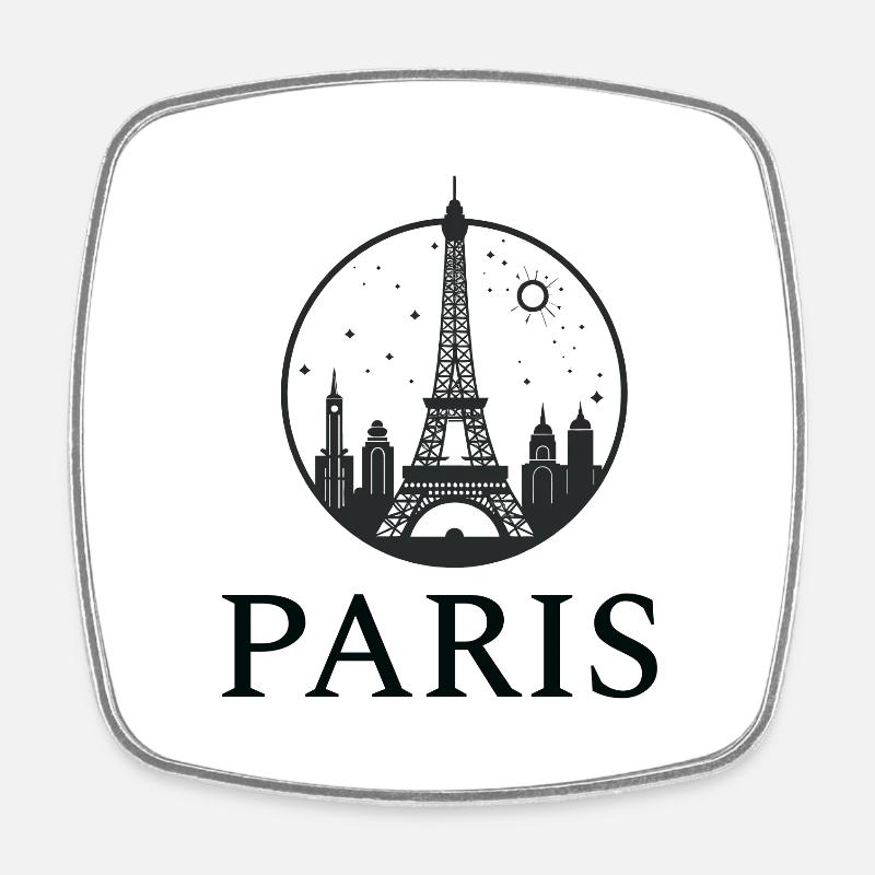 Paris Eiffel Tower silhouette in a circle - Square fridge magnet - white