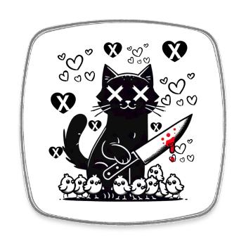 "Chat Noir Mignon et Méchant - Cœurs et Couteau" - Magnet carré - blanc - Devant