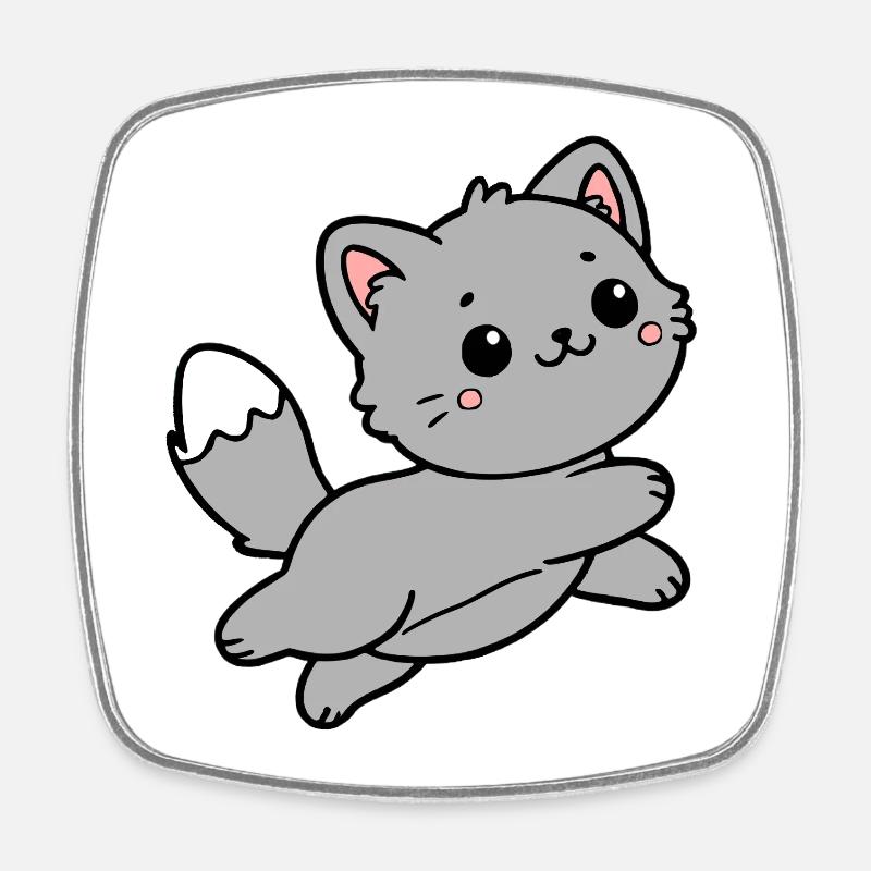 Chat - Magnet carré - blanc