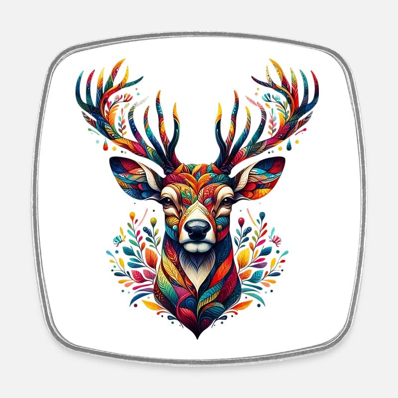 Cerf - Magnet carré - blanc