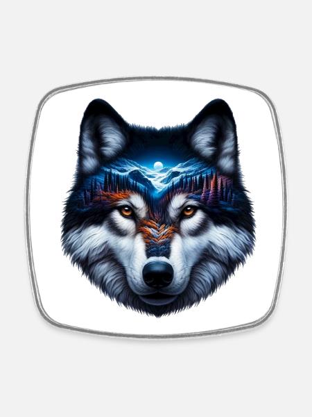 Loup - Magnet carré - blanc
