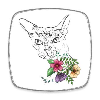 Katze mit Blumen - Viereckiger Kühlschrankmagnet - Weiß - Vorne