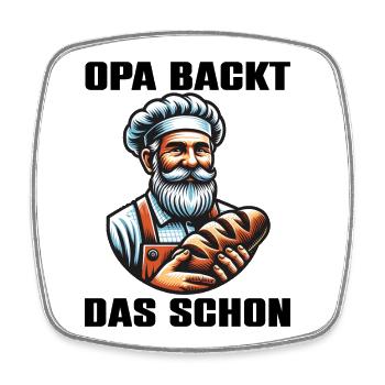 Opa backt das schon - Bäcker mit Broten - Viereckiger Kühlschrankmagnet - Weiß - Vorne