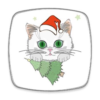 Katze mit Weihnachtsbaum - Viereckiger Kühlschrankmagnet - Weiß - Vorne