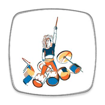 Drummer Kraftpose mit Trommeln - Viereckiger Kühlschrankmagnet - Weiß - Vorne