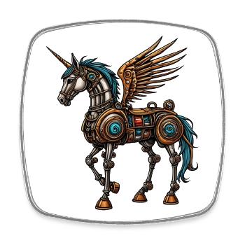 Dampf-Punk-Pferd - Viereckiger Kühlschrankmagnet - Weiß - Vorne