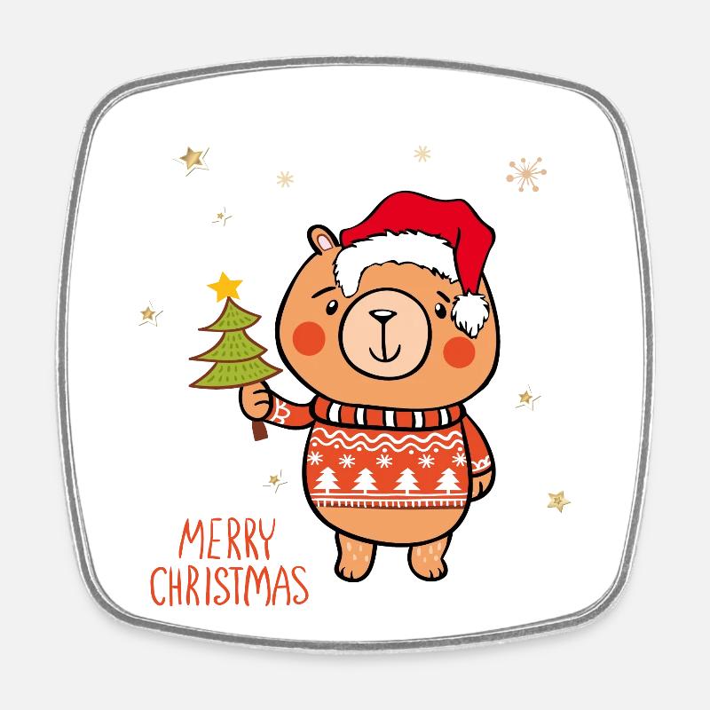 Merry Christmas Teddy - Viereckiger Kühlschrankmagnet - Weiß