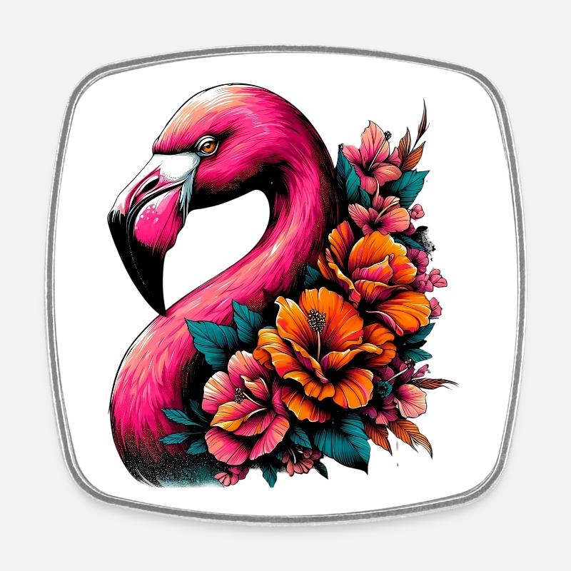 Flamingo - Viereckiger Kühlschrankmagnet - Weiß