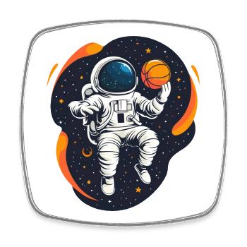 Astronaute jouant au basket-ball dans l’espace - Design amusant - Magnet carré - blanc - Devant
