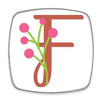 Eleganter Buchstabe 'F' mit Blumen - Viereckiger Kühlschrankmagnet - Weiß - Vorne