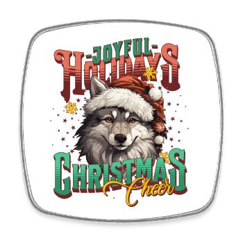 Fröhlicher Weihnachtswolf mit Santa-Mütze - Viereckiger Kühlschrankmagnet - Weiß - Vorne