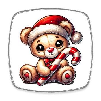 Teddy bear with candy cane – Sweet Christmas design - Square fridge magnet - white - Front