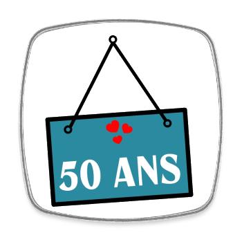 50. 50 ANS. 50e ANNIVERSAIRE. ANNIVERSAIRE 50 ANS. - Magnet carré - blanc - Devant