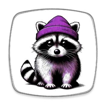 Raccoon - Square fridge magnet - white - Front