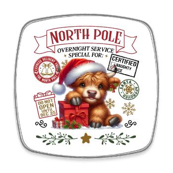 Nordpol Highlandrind Weihnachtsdesign - Viereckiger Kühlschrankmagnet - Weiß - Vorne