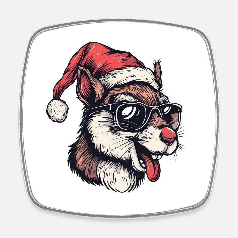 Écureuil Noël Drôle - Magnet carré - blanc