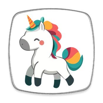 Niedliches stolzes Einhorn-Design - skurrile Cartoon-Kunst - Viereckiger Kühlschrankmagnet - Weiß - Vorne