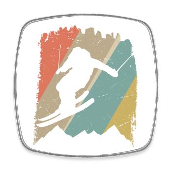 Retro Snowboard Silhouette auf Pastellstreifen - Viereckiger Kühlschrankmagnet - Weiß - Vorne