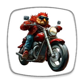Chickens Motorcycle - Square fridge magnet - white - Front