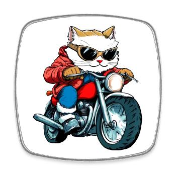 Cats Motorcyclists / Motorcycle Cat - Square fridge magnet - white - Front
