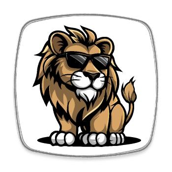 Lion Cool Bande Dessinée - Magnet carré - blanc - Devant