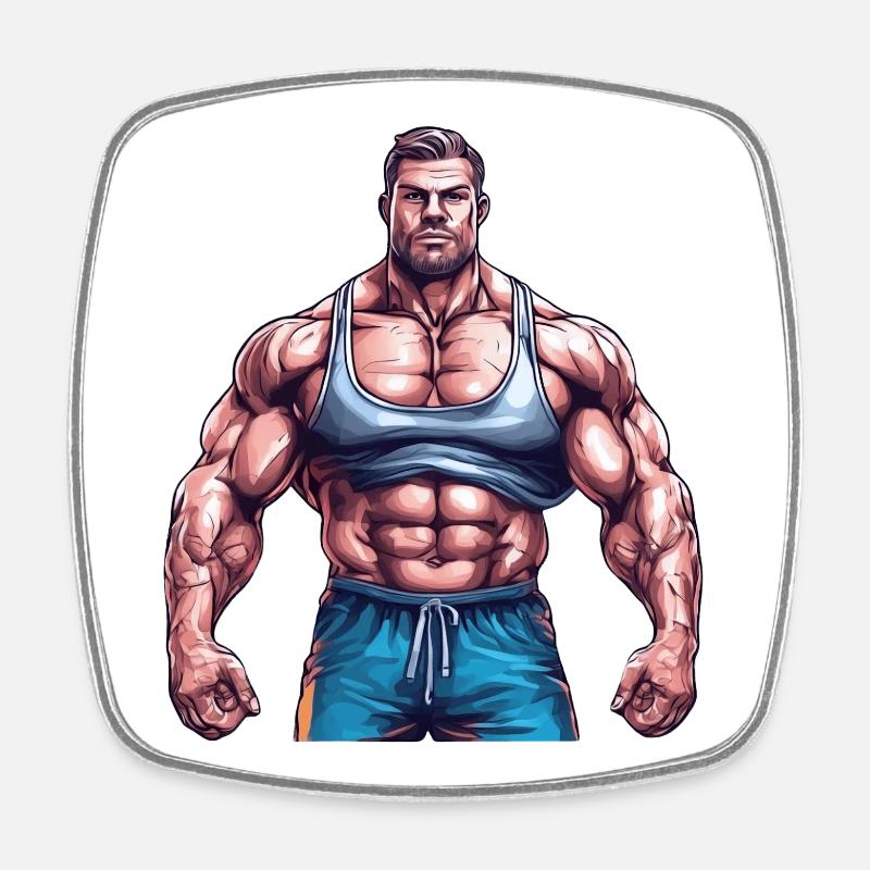 SSW13 Muscle Man2 - Square fridge magnet - white