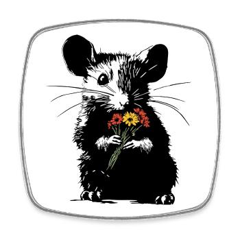 Maus mit bunten Blumenstrauß - Stencil Love - Viereckiger Kühlschrankmagnet - Weiß - Vorne