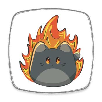 Cute cat with fire - Square fridge magnet - white - Front