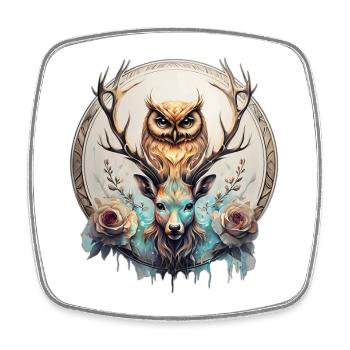 Owl and deer, a mystical alliance. - Square fridge magnet - white - Front