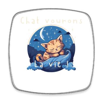 Chaton rêveur sur vague nocturne - Magnet carré - blanc - Devant