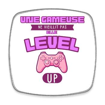 Elle Level Up Gameuse Rose - Magnet carré - blanc - Devant