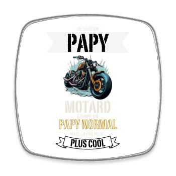 Papy Motard Plus Cool - Magnet carré - blanc - Devant